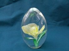 Vintage Crystal Egg Paperweight with Yellow Flower