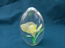 Vintage Crystal Egg Paperweight with Yellow Flower