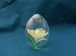 Vintage Crystal Egg Paperweight with Yellow Flower