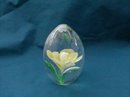 Vintage Crystal Egg Paperweight with Yellow Flower