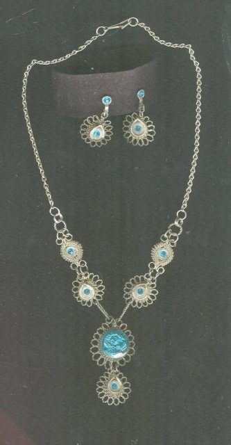 Antique Filagree & Aqua Necklace & Earrings Set **BOOK PIECE**
