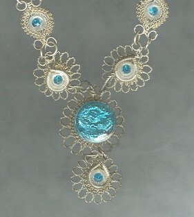 Antique Filagree & Aqua Necklace & Earrings Set **BOOK PIECE**