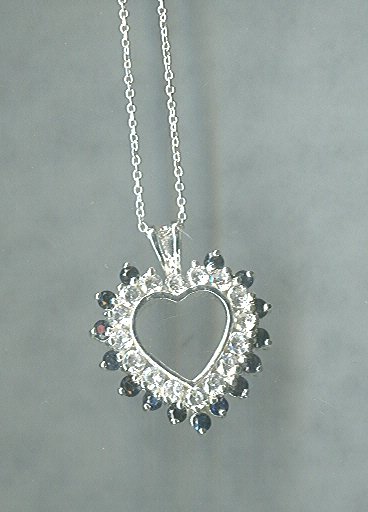 Sterling Silver & Sapphire Heart Pendant w/Chain