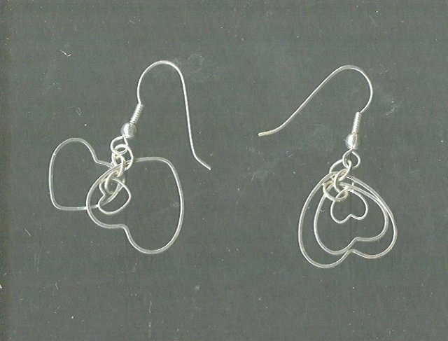 Silver Triple Heart Dangle Earrings
