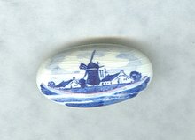 Vintage Hand Painted Blue & White Porcelain Pin