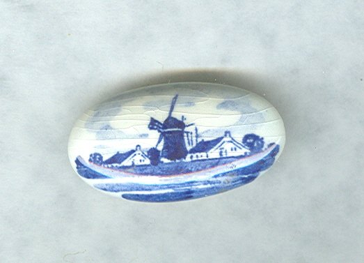 Vintage Hand Painted Blue & White Porcelain Pin