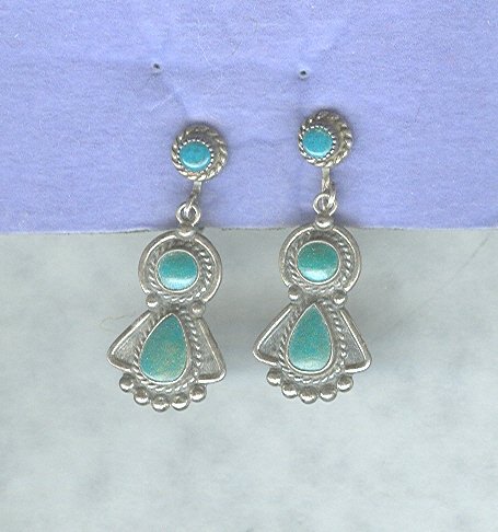 Vintage Hand Made Sterling Silver & Turquoise Earrings