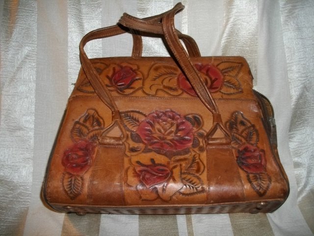 Vintage Stamped Leather Handbag Purse