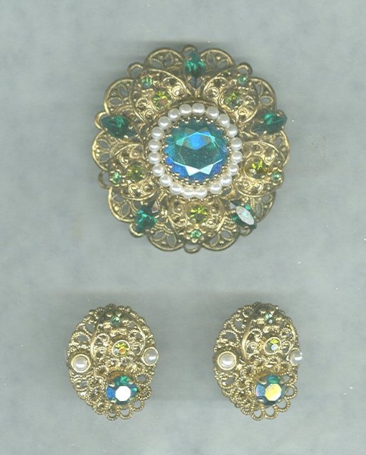 Vintage West German Brooch & Earrings Set