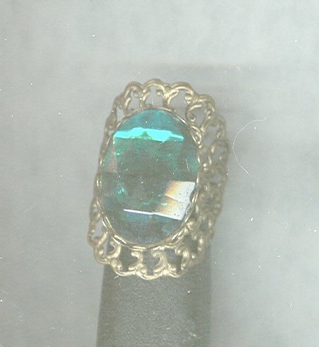 Vintage Huge Green Oval Stone Ring