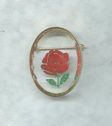 Vintage Reverse Painted Rose Pin