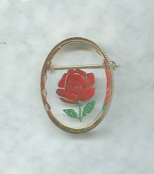 Vintage Reverse Painted Rose Pin