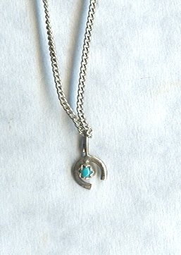 Tiny Turquoise & Silver Horseshoe Pendant w/Chain