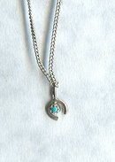 Tiny Turquoise & Silver Horseshoe Pendant w/Chain