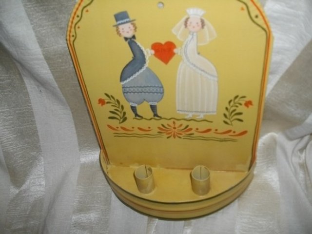 Vintage Hand Painted Enamelware Wedding Candleholder