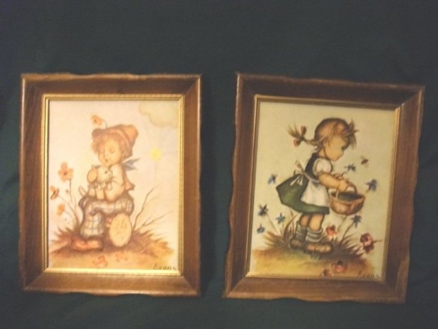 Vintage Framed Pair of Hummel Figurine Pictures