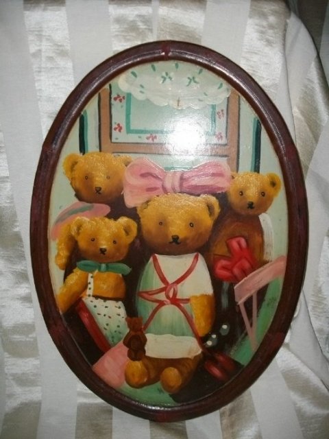Vintage Teddy Bear Folk Art Painting