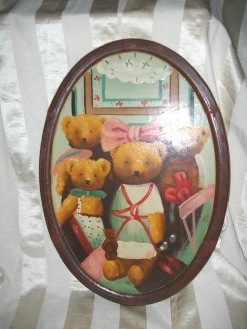 Vintage Teddy Bear Folk Art Painting
