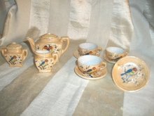 Vintage Children's Size Peach Luster Teapot Set ** LOOK** 9 Piece Set