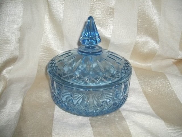 Vintage Blue Glass Candy Dish w/Cover