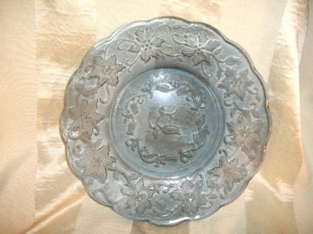 Vintage Blue Glass Poinsetta Plate