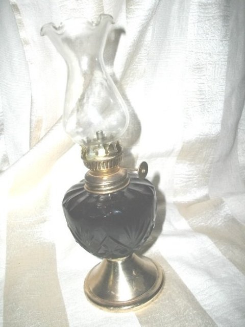 Vintage Amber Glass Miniature Oil Lamp