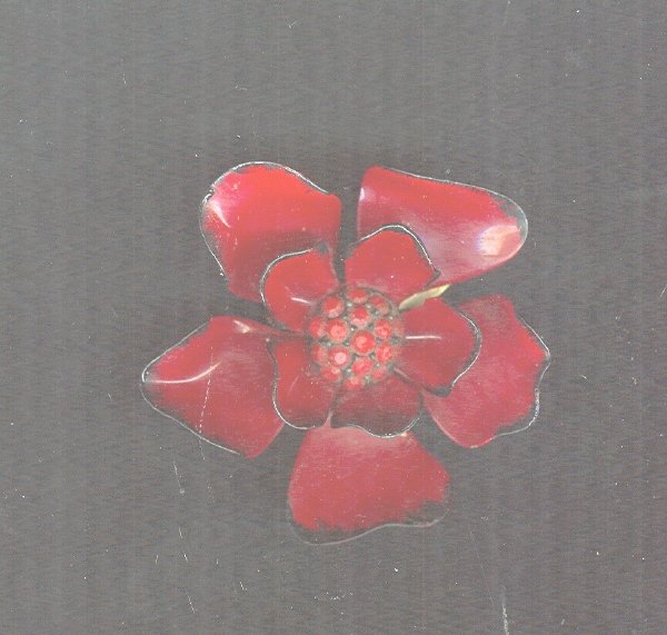 Vintage Red Enamel Flower Pin