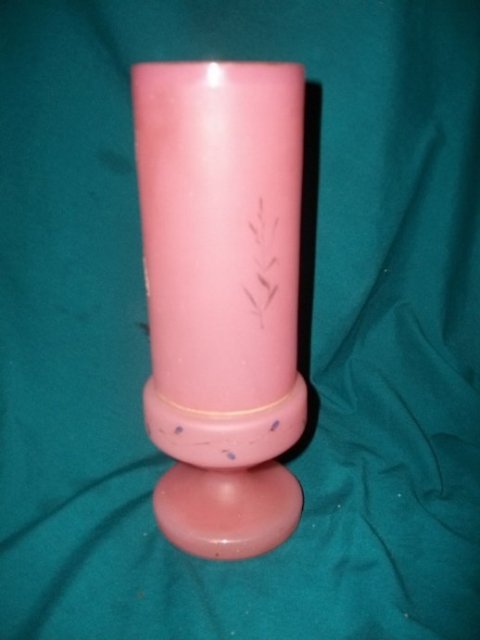 Vintage Pink Satin Glass Vase w/Applied Decoration