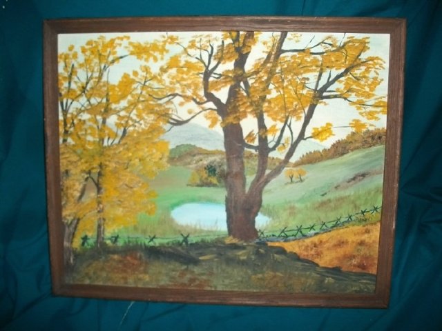 Vintage Folk Art Original Country Scene Painting