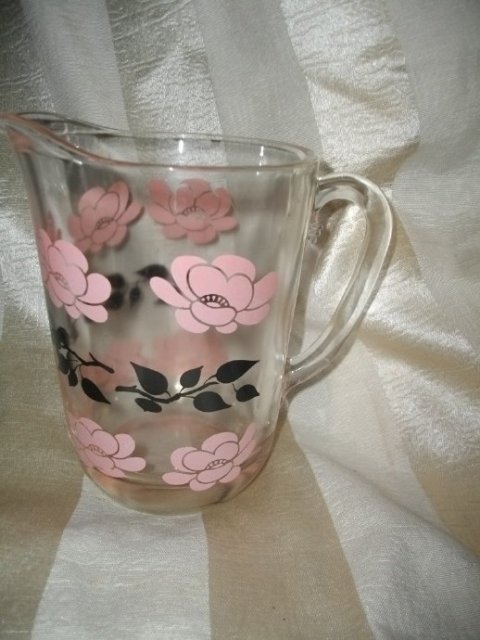 Vintage Retro Pink & Black Glass Pitcher