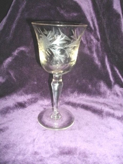 Vintage Pale Yellow Etched Glass Stemware