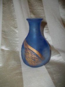 Blue Frosted Glass Pinch Vase **Signed