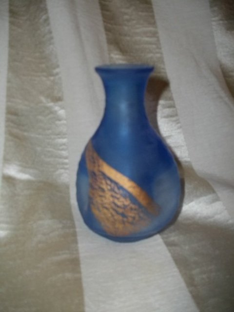 Blue Frosted Glass Pinch Vase **Signed