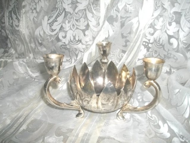 Vintage Silverplate Dish w/Attached Candleholders