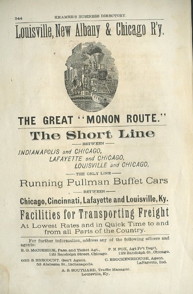 Vintage Advertisement for Louisville, New Albany & Chicago Railway