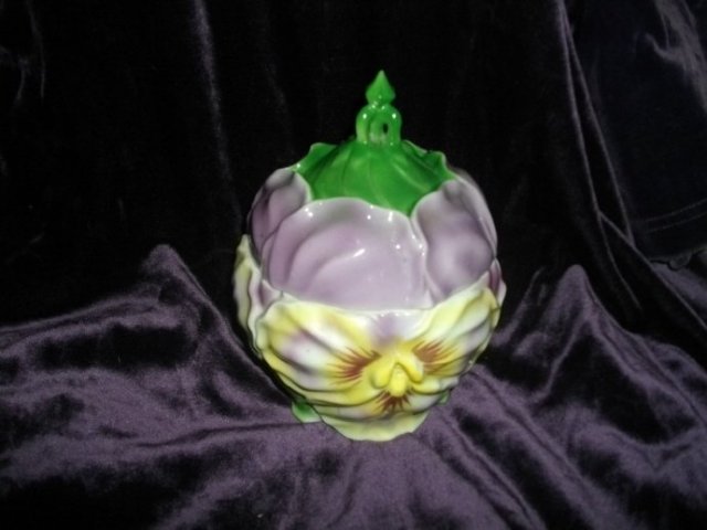 Vintage Goldcastle Porcelain Pansie Dish w/Cover