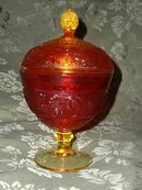 Vintage Amberina Glass Pedestal Dish w/Cover