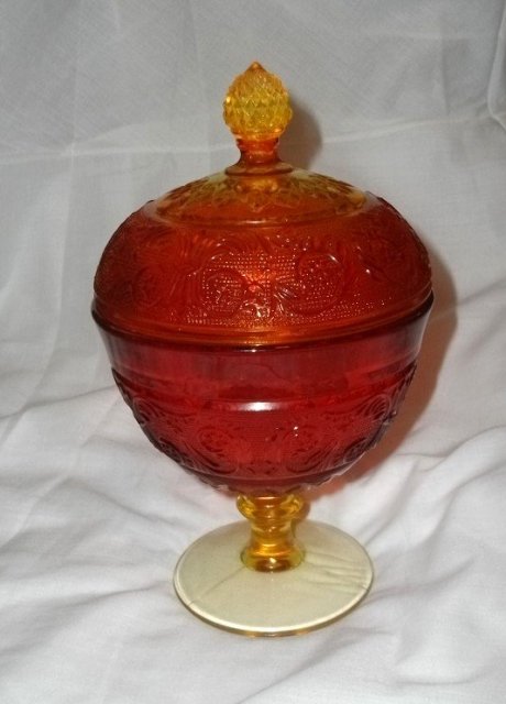 Vintage Amberina Glass Pedestal Dish w/Cover