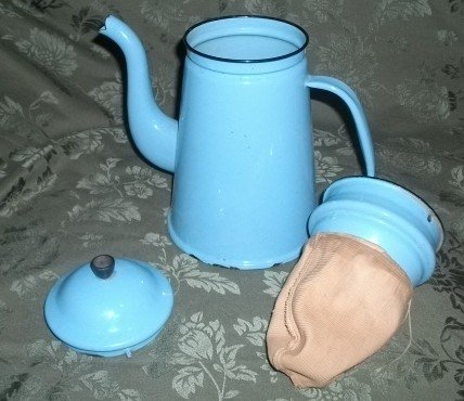 Antique Robin's Egg Blue Enamelware Coffee Pot **LOOK**