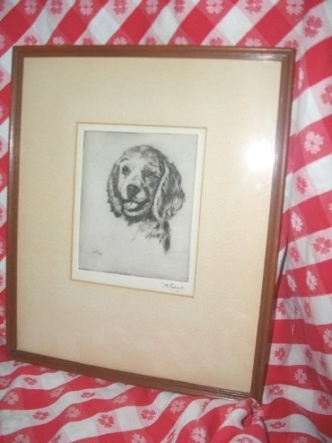 Vintage Albert Edel Puppy Dog Etching **Signed**