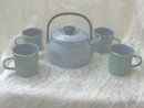 Blue Enamelware Teapot w/4 Mugs