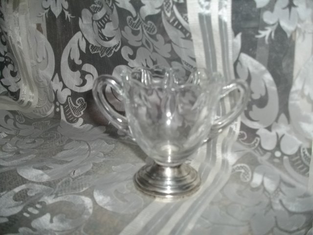 Vintage Glass & Sterling Silver Sugar Bowl