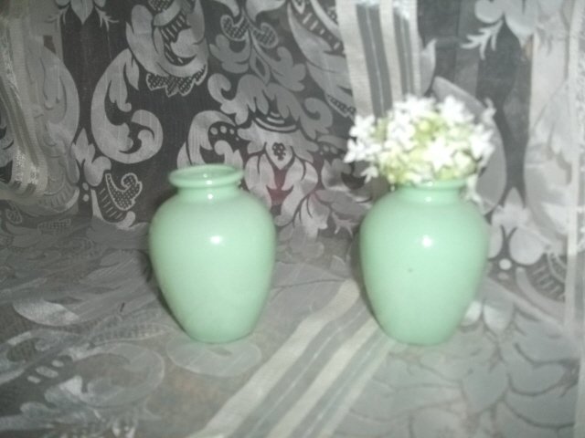 Vintage Pair Small Glass Jadite Style Vases