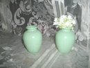 Vintage Pair Small Glass Jadite Style Vases