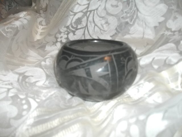 Vintage Ildefonso Pueblo Black Pottery Bowl