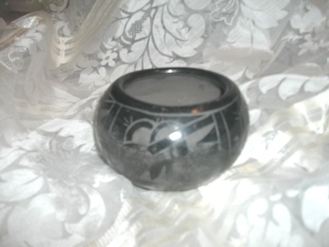Vintage Ildefonso Pueblo Black Pottery Bowl