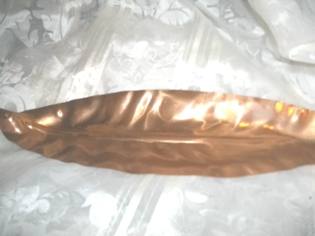 Vintage Hand Wrought Copper Leaf w/Wood Handle
