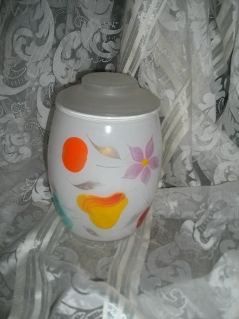 Vintage Glass & Handpainted Cookie Jar