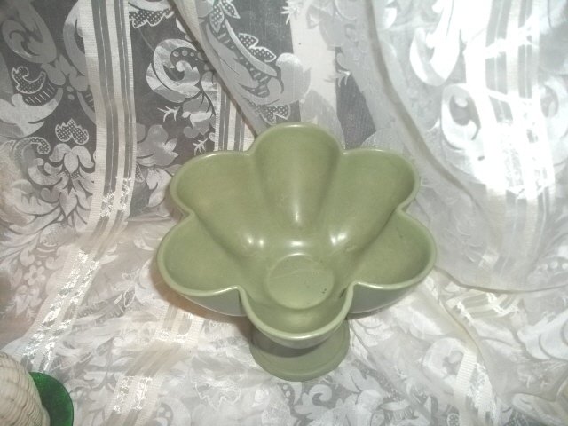 Vintage Sage Green Pottery Pedestal Bowl