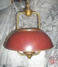 Vintage Brass & Red Metal Light Fixture